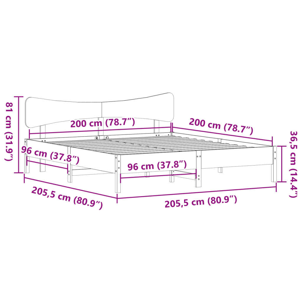 Okvir kreveta bez madraca bijeli 200x200 cm od masivne borovine