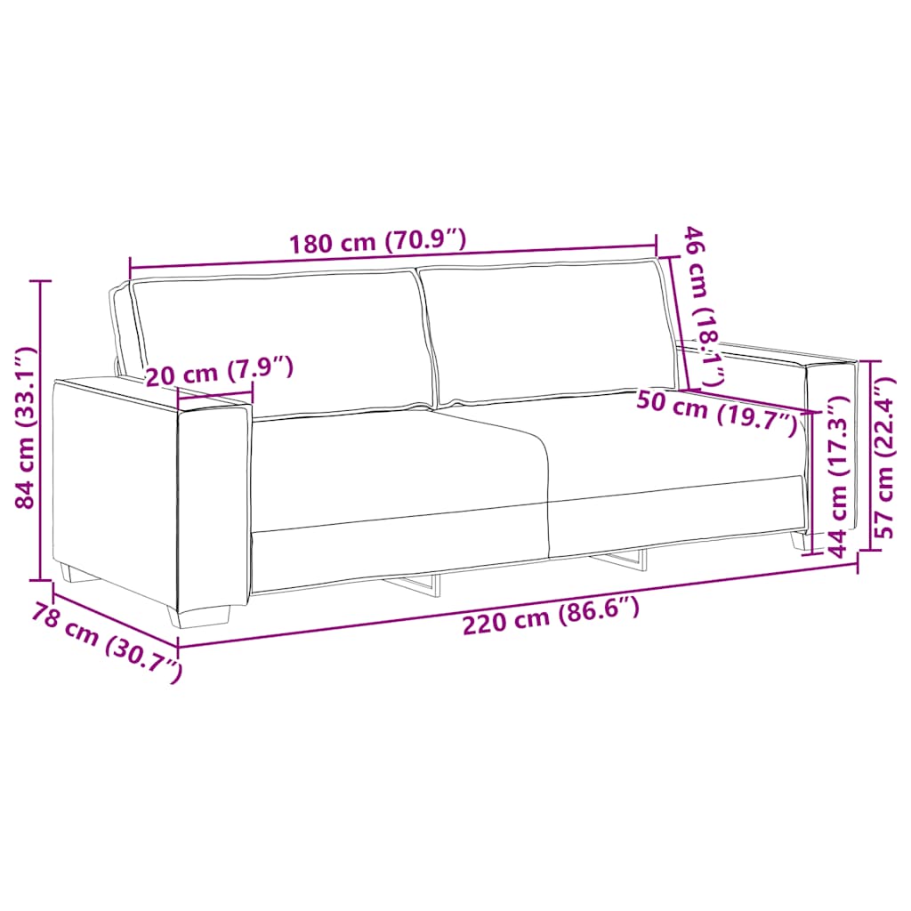 Trosjed Krem 220x78x84 cm Baršun