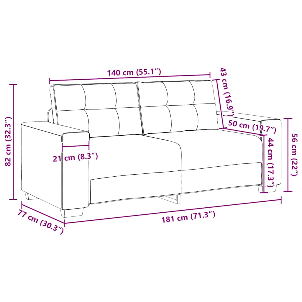 Dvosjed krem boje baršuna 180x77x82 cm