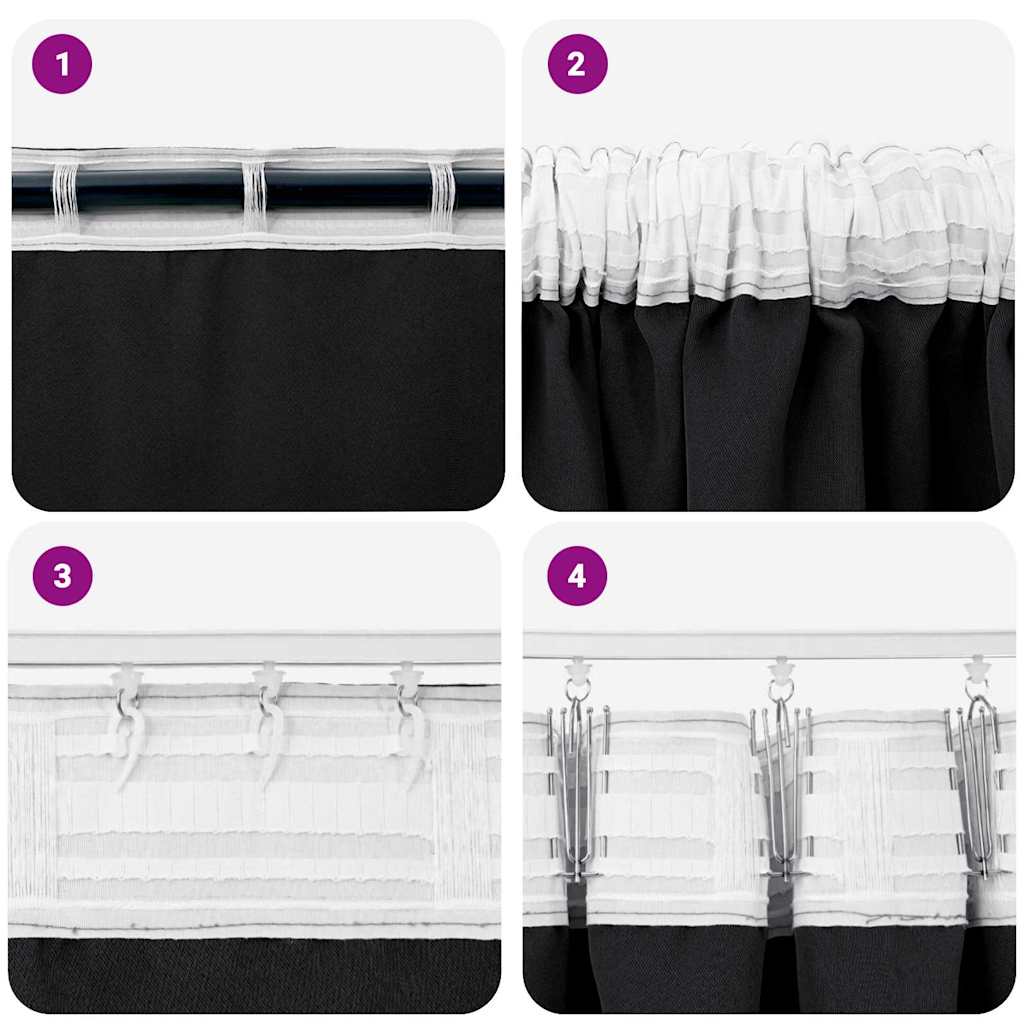 Zavjese za blackout s prstenovima 2 pcs Crna 245 x 140 cm