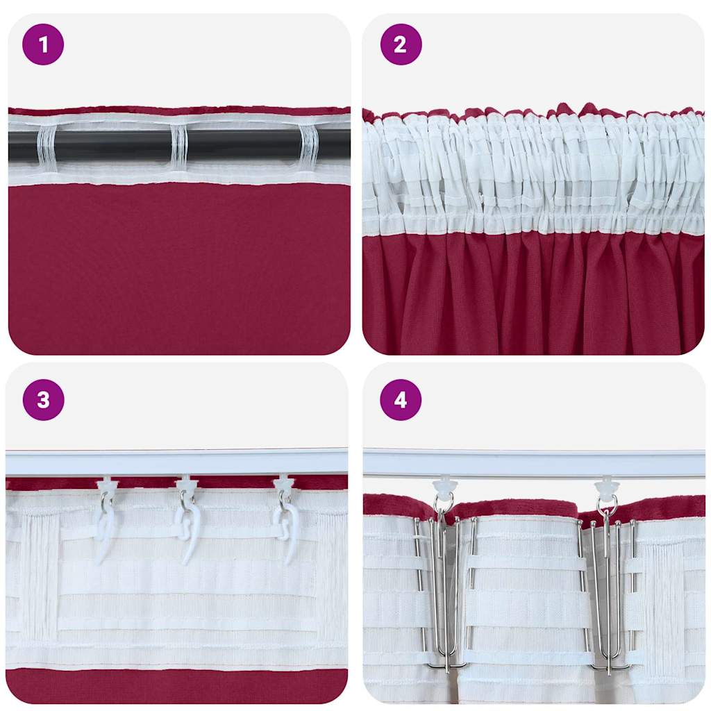 Baršunaste zavjese 2 pcs Vinska crvena 260 x 140 cm Baršun