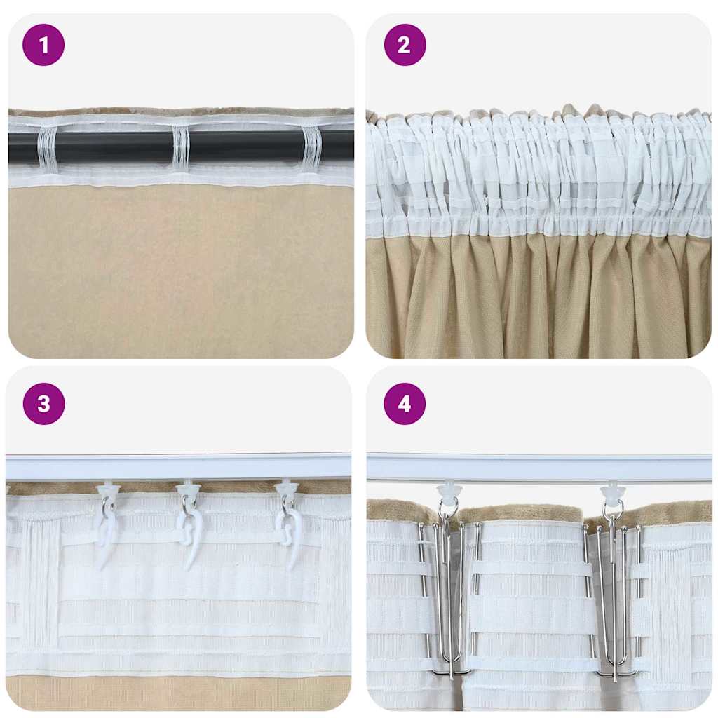 Baršunaste zavjese sa zavjesama 2 pcs Krema 225 x 140 cm Baršun
