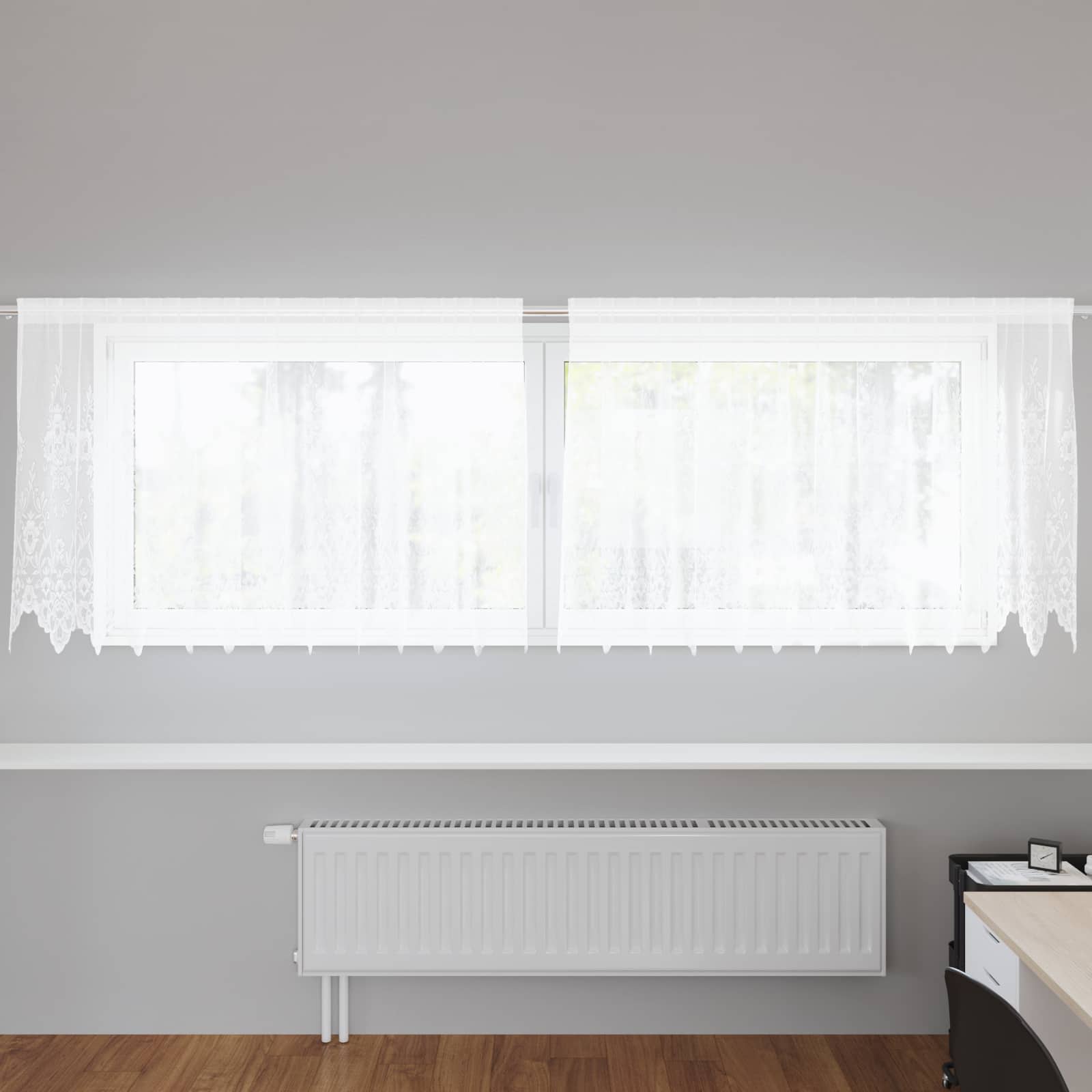 Čipkasta zavjesa sa zavjesama Bijelo 120 x 300 cm Poliester