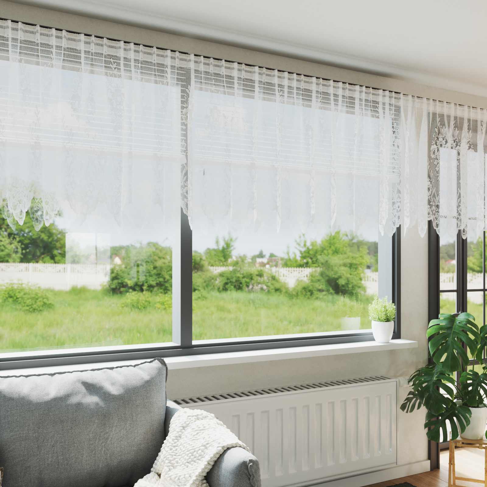 Čipkasta zavjesa sa zavjesama Bijelo 120 x 600 cm Poliester