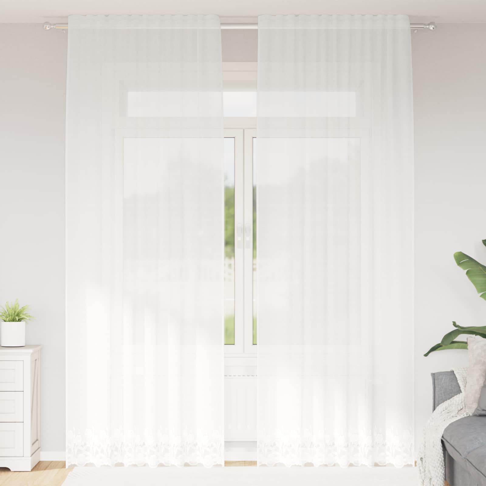 Čipkasta zavjesa sa zavjesama Bijelo 300 x 150 cm Poliester