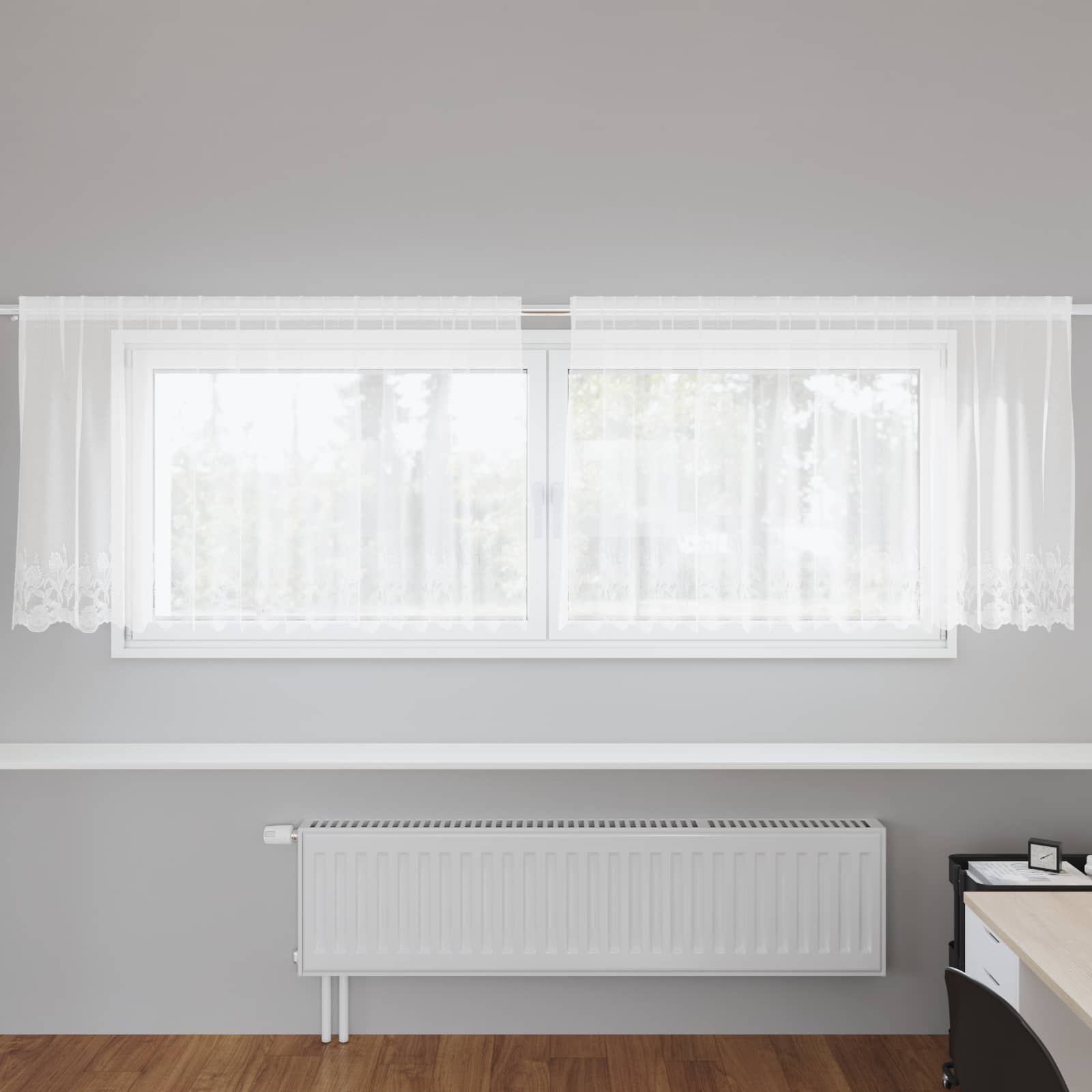 Čipkasta zavjesa sa zavjesama Bijelo 100 x 300 cm Poliester