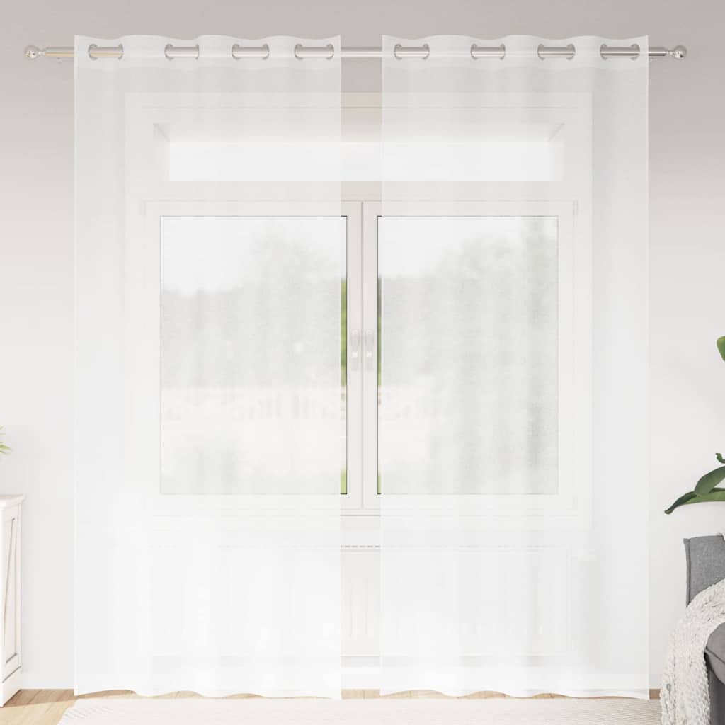 Voile zavjesa sa zavjesama 2 pcs Bijelo 245 x 140 cm Poliester
