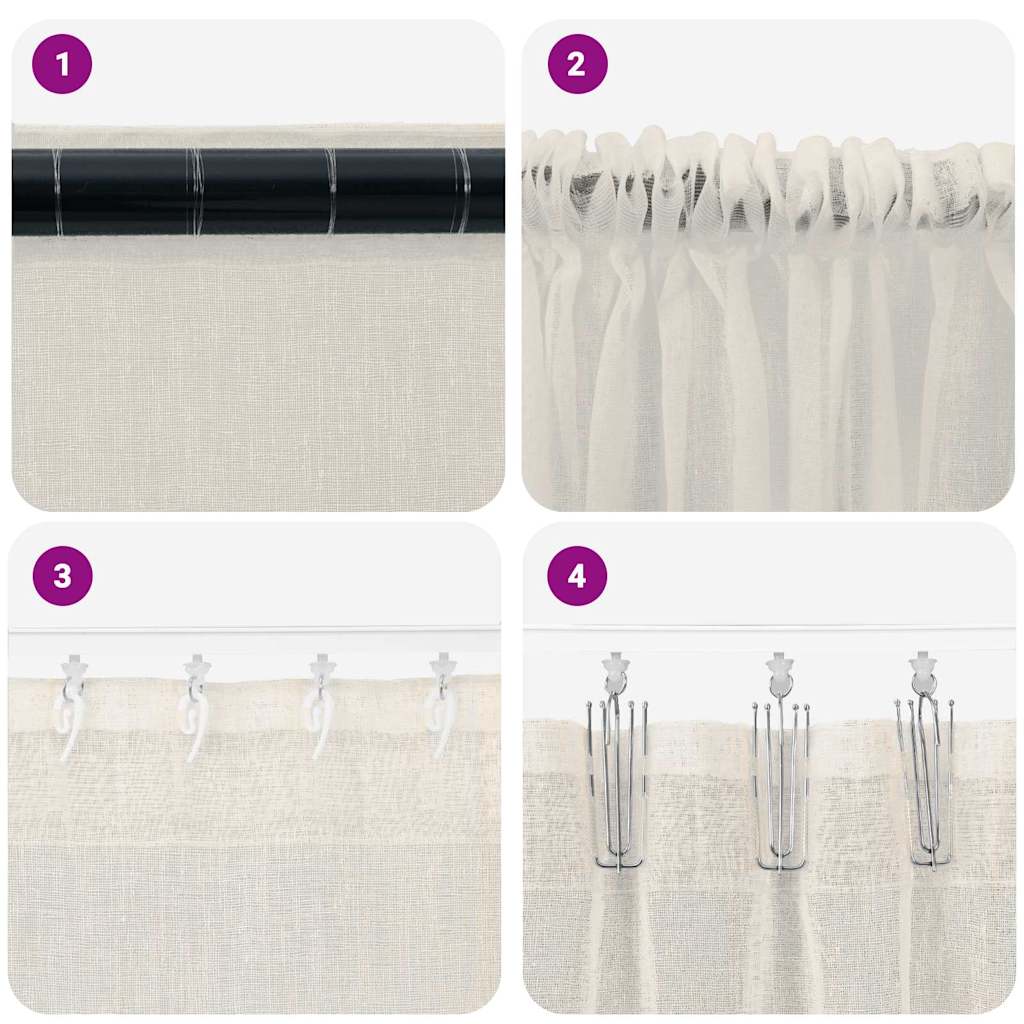 Voile zavjesa sa zavjesama 2 pcs Krema 175 x 140 cm Poliester