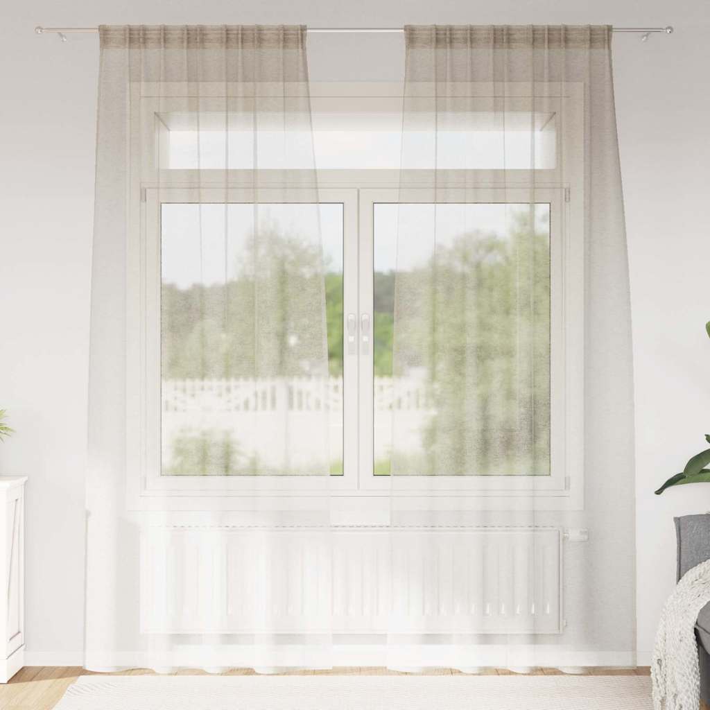 Voile zavjesa sa zavjesama 2 pcs Pijesak 225 x 140 cm Poliester