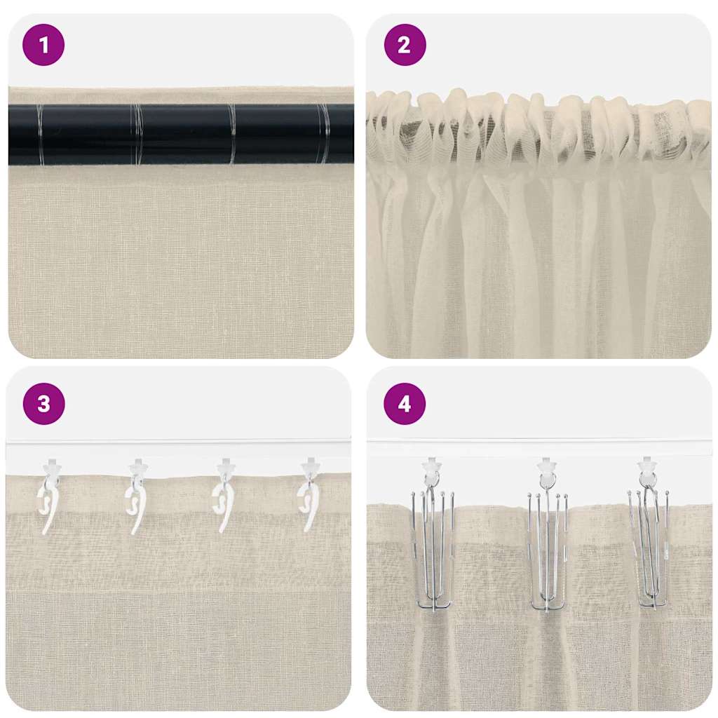 Voile zavjesa sa zavjesama 2 pcs Pijesak 260 x 140 cm Poliester