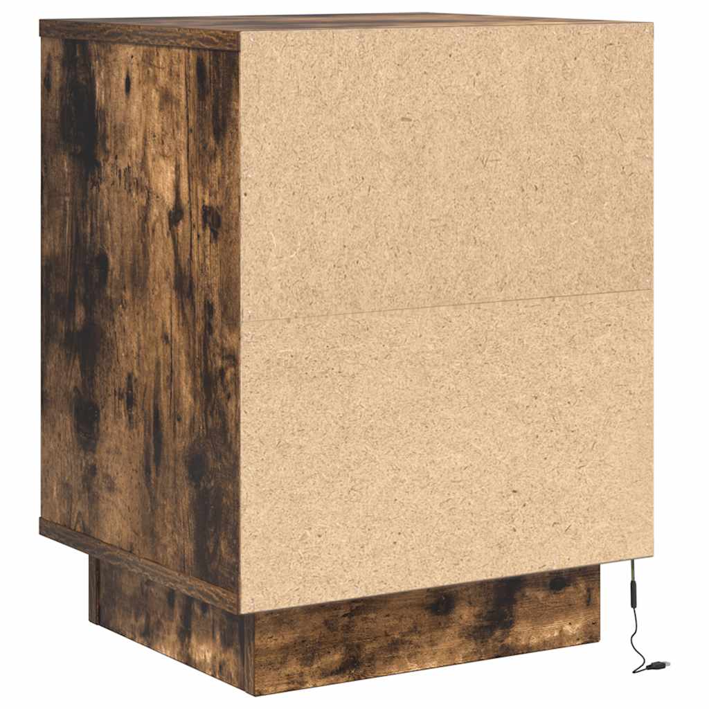 Noćni ormarić s LED svjetlima boja dimljenog hrasta 38x34x50 cm