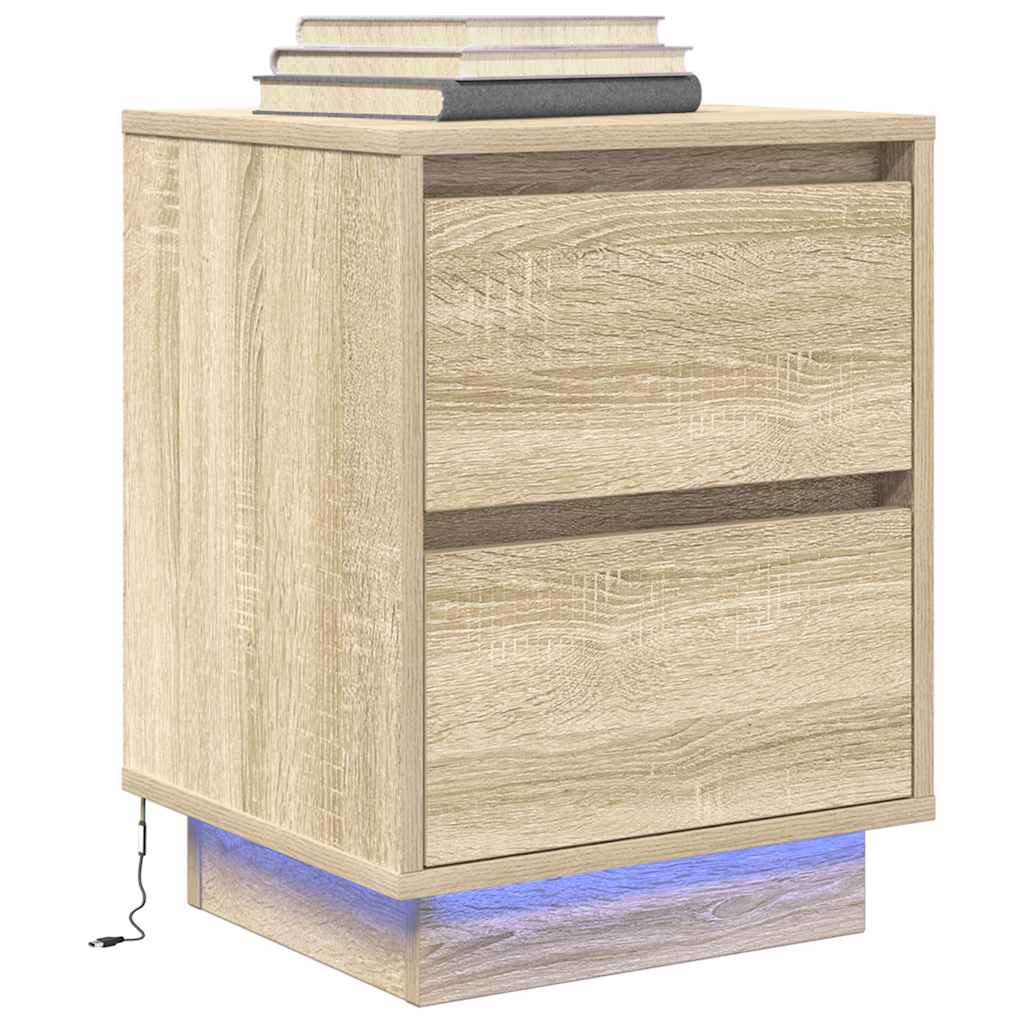 Noćni ormarići s LED svjetlima 2 kom boja hrasta 38x34x50 cm