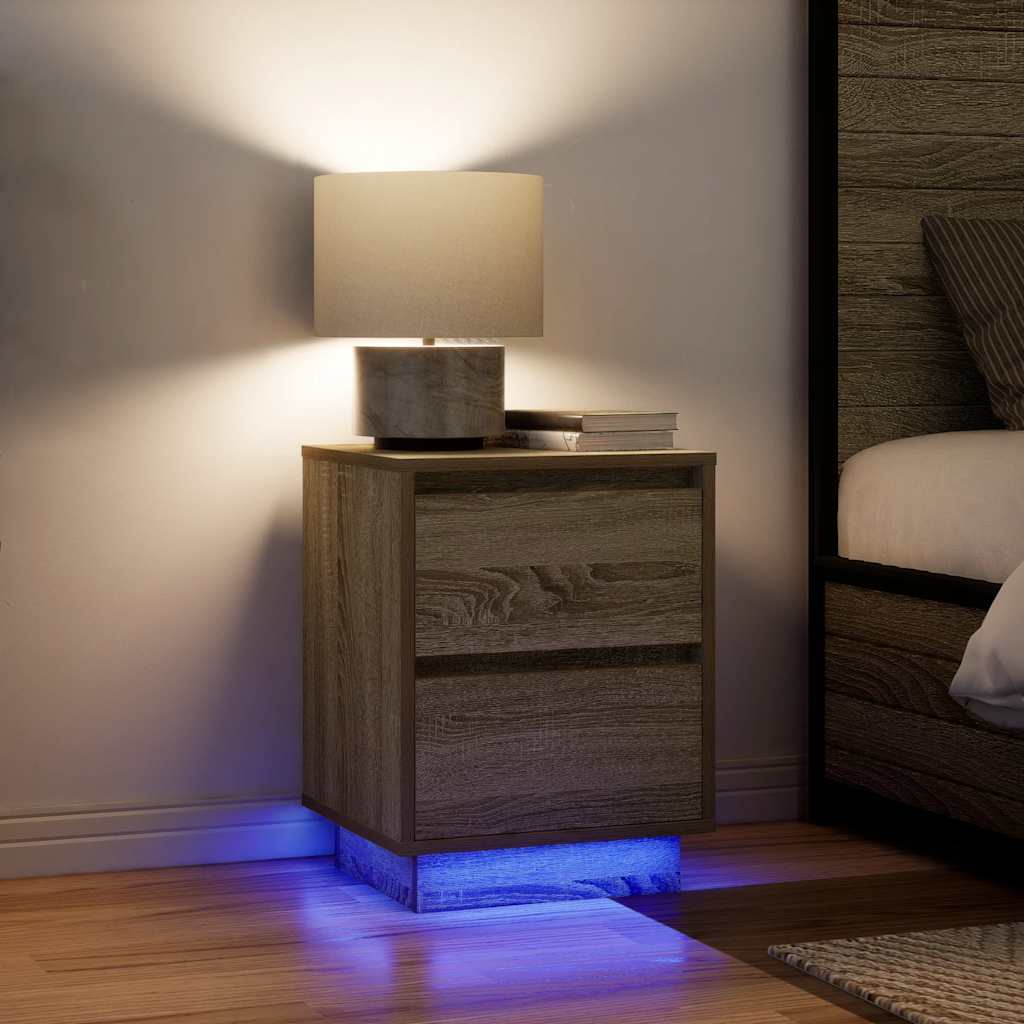 Noćni ormarići s LED svjetlima 2 kom boja hrasta 38x34x50 cm