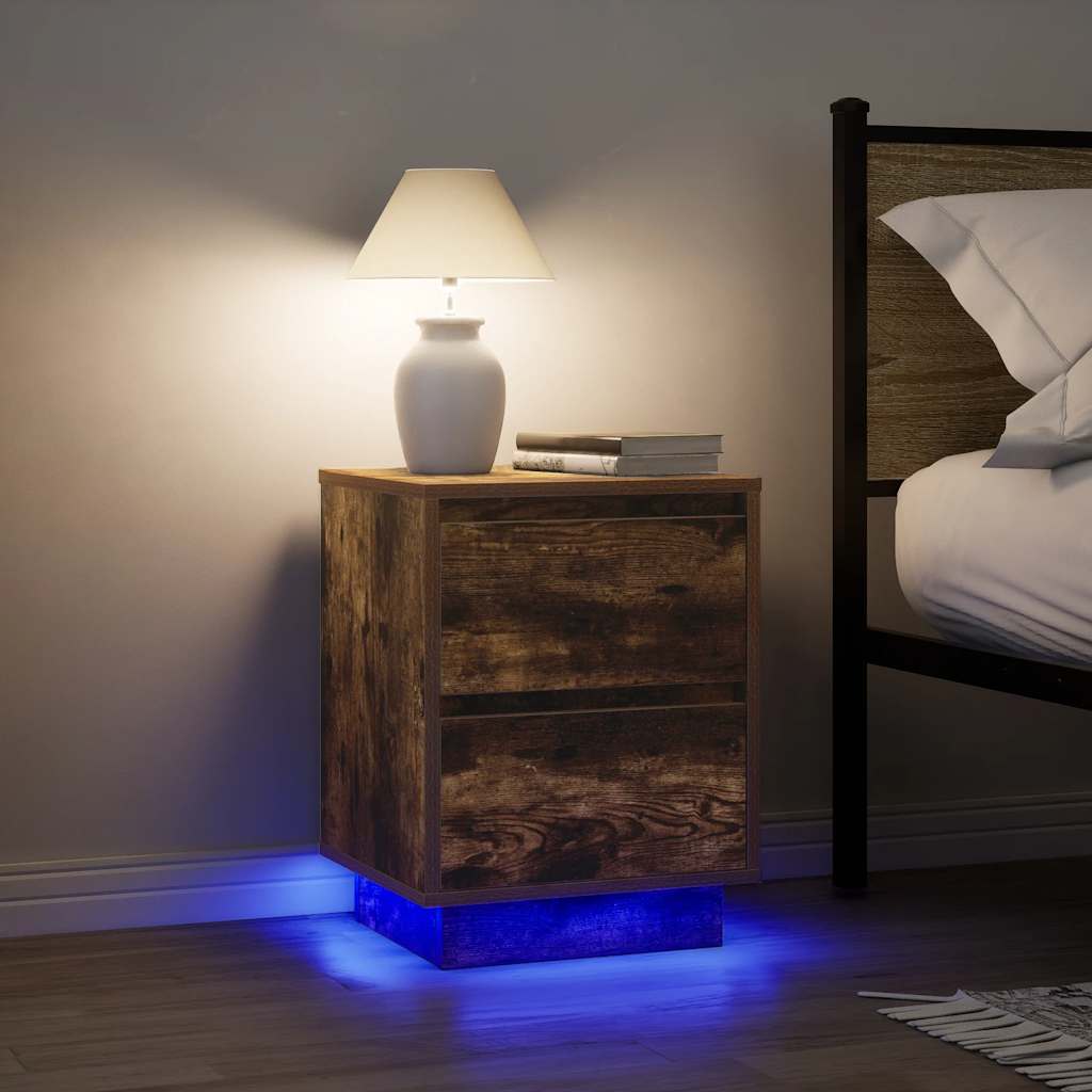 Noćni ormarići s LED svjetlima 2 kom dimljeni hrast 38x34x50 cm