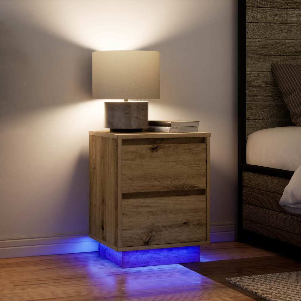 Noćni ormarići s LED svjetlima 2 kom boja hrasta 38x34x50 cm