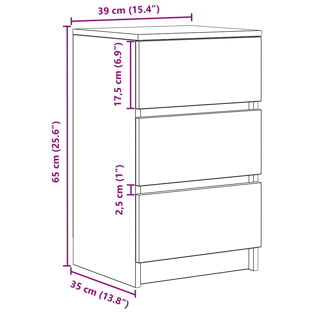 Noćni ormarić s 3 ladice sivi sonoma 39x35x65 cm