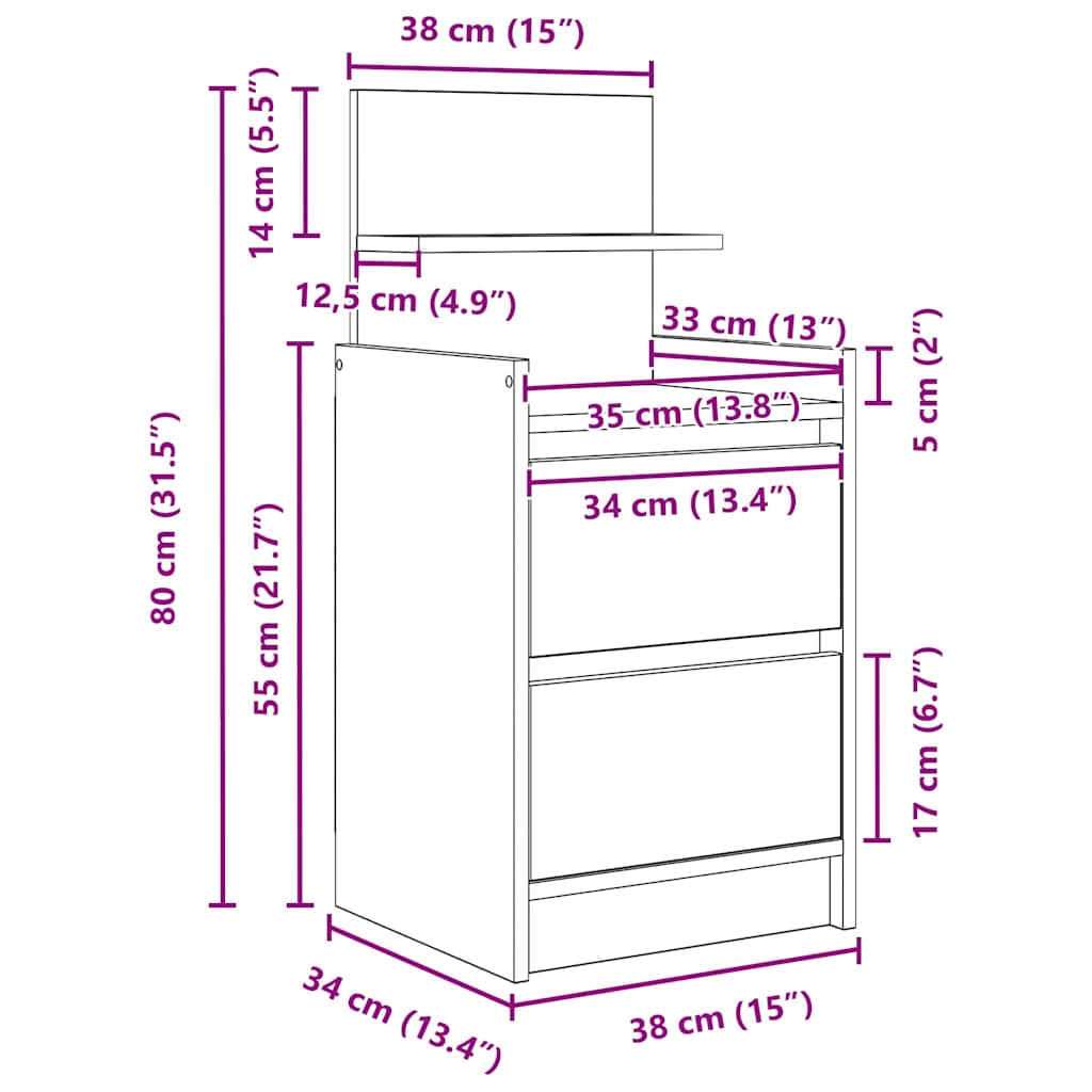 Noćni ormarići s 2 ladice 2 kom beton siva 38x34x80 cm