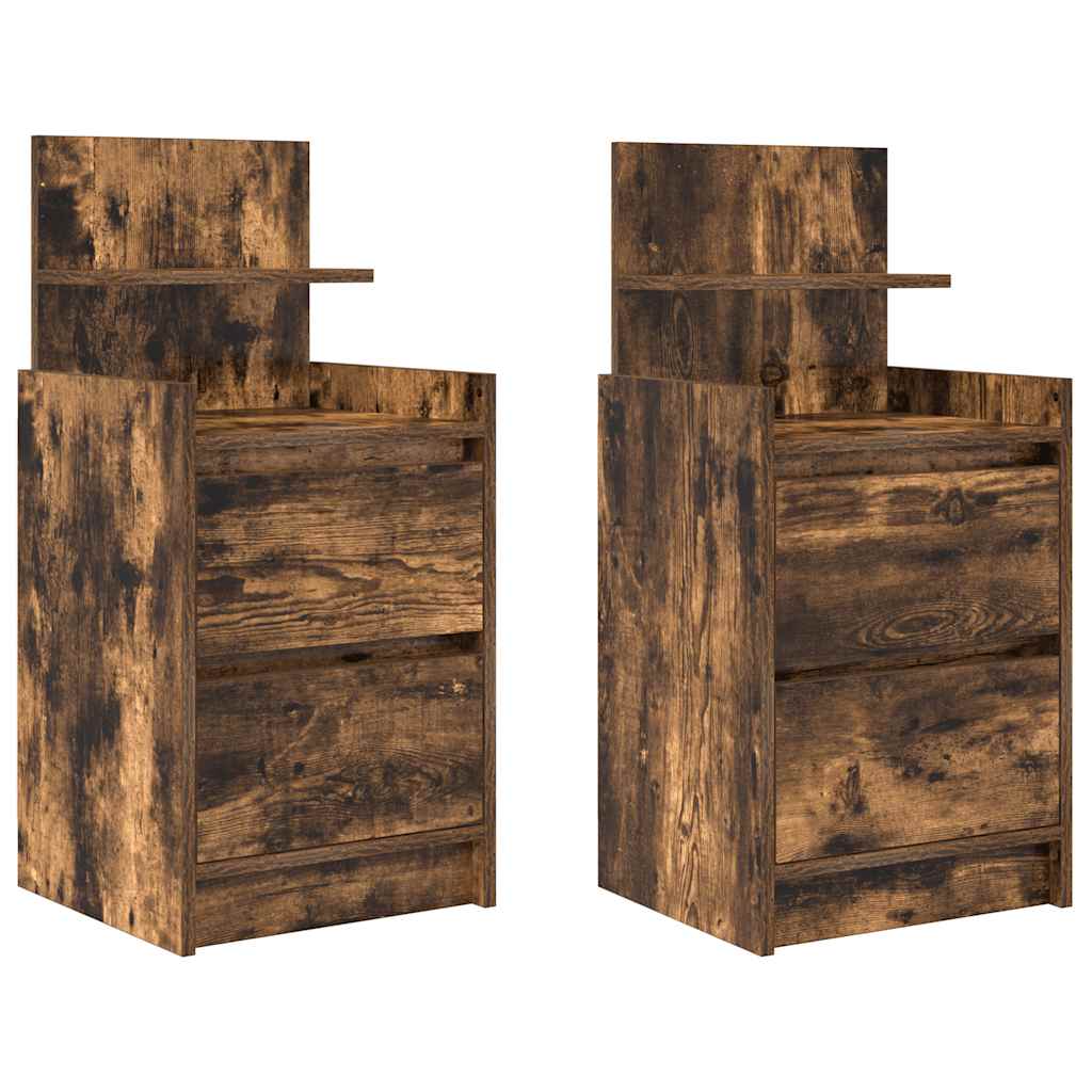 Noćni ormarići s 2 ladice 2 kom dimljeni hrast 38x34x80 cm