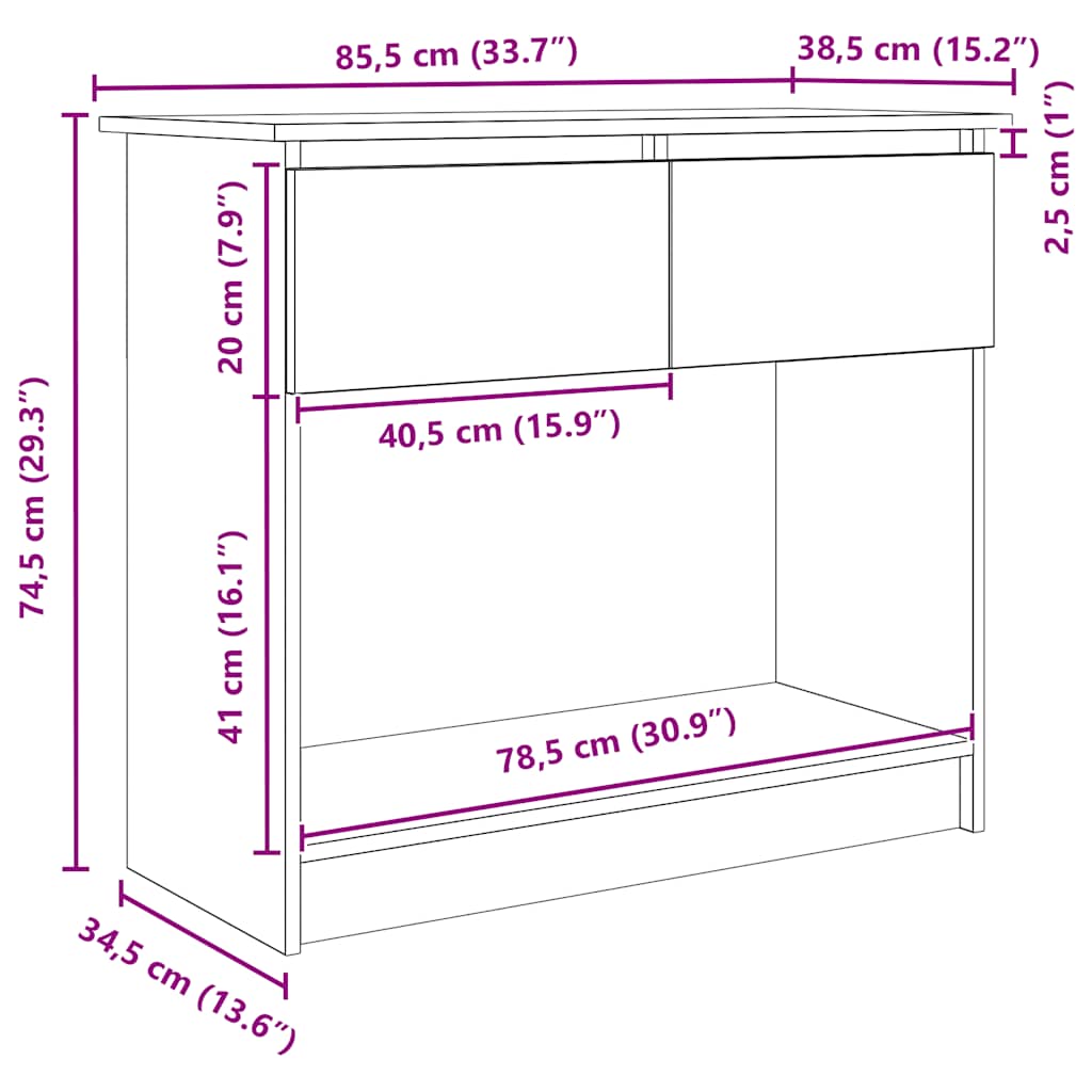 Konzolni stol s ladicama crni 85,5x38,5x74,5 cm