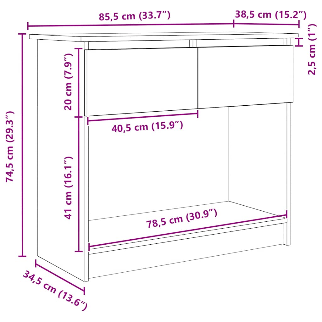 Konzolni stol s ladicama sivi Sonoma 85,5x38,5x74,5 cm