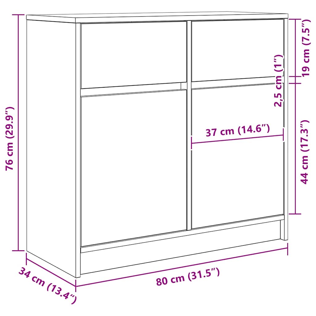 Komoda s ladicama artisan hrast 80x34x76 cm konstruirano drvo