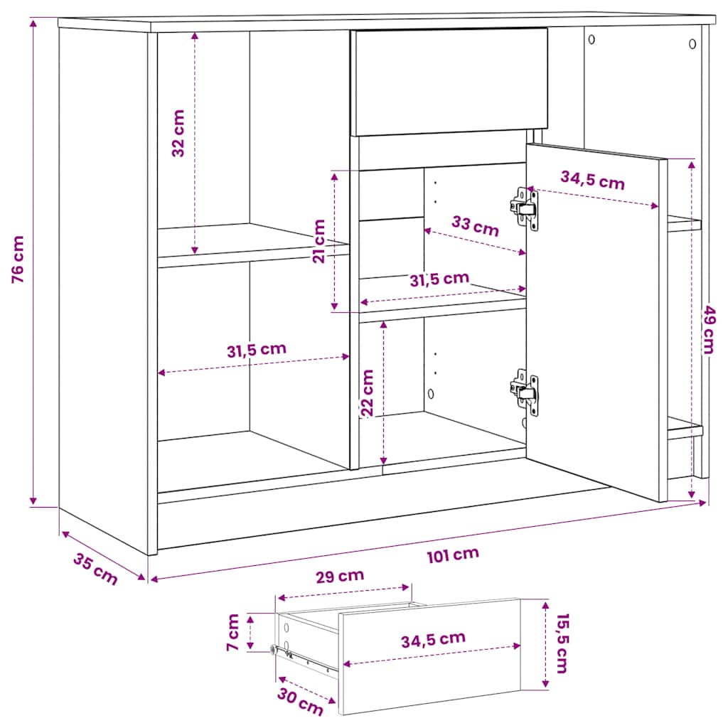 Komoda s ladicama hrasta sonome 101x35x76 cm konstruirano drvo