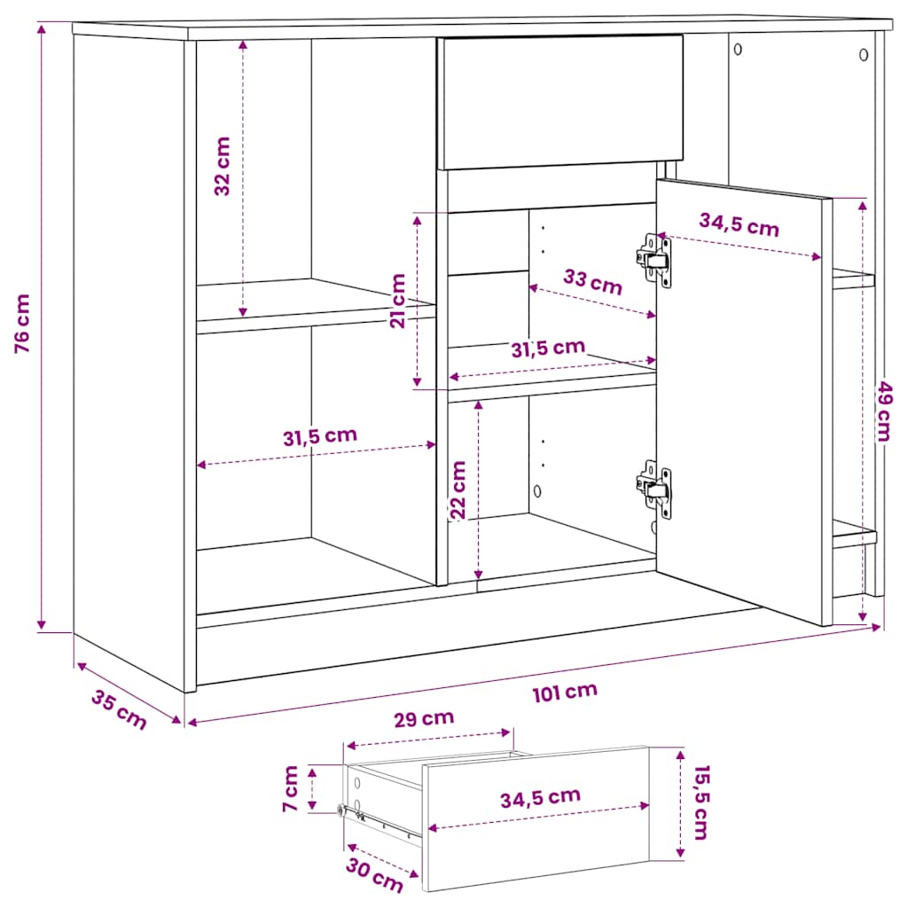 Komoda s ladicama 101x35x76 cm konstruirano drvo