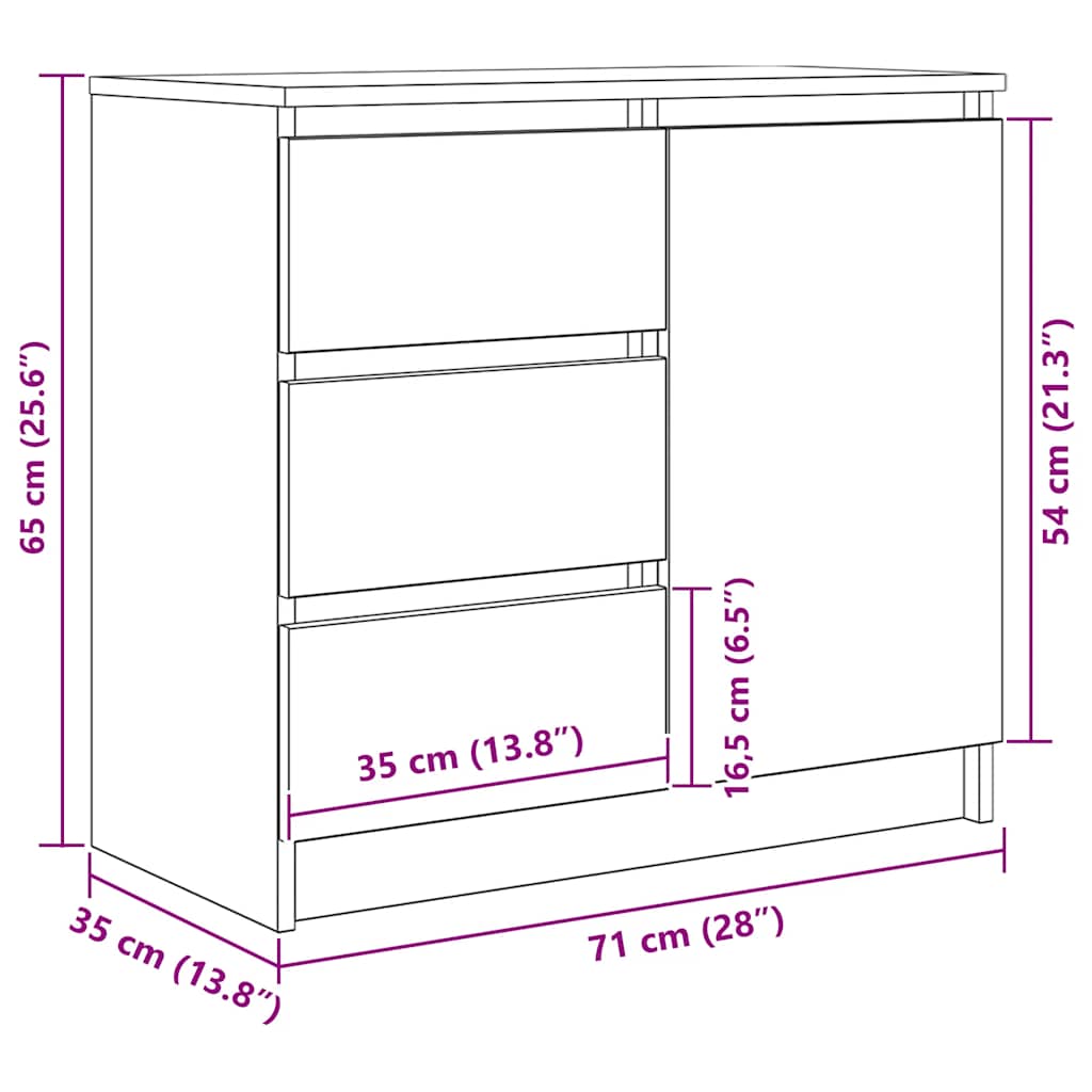 Komoda s ladicama dimljenog hrasta 71x35x65cm konstruirano drvo