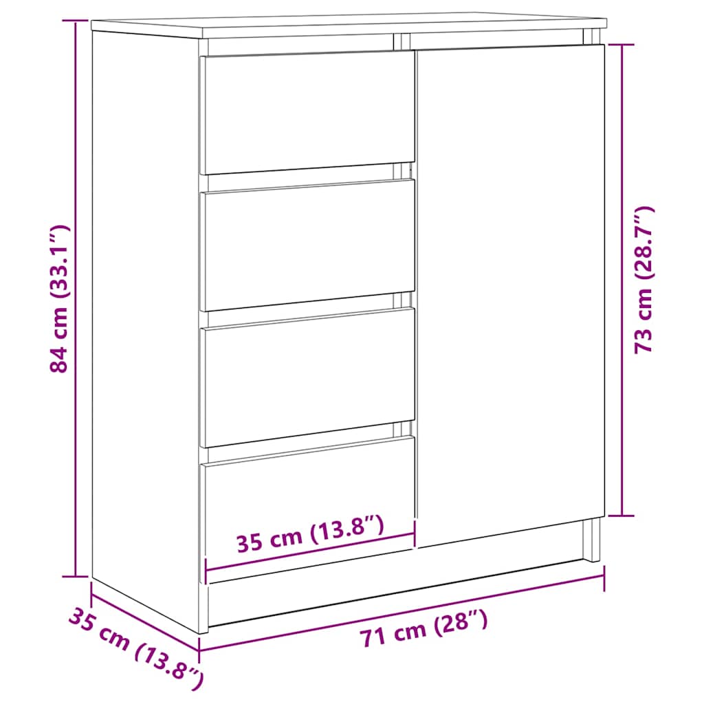 Komoda s ladicama bijela 71x35x84 cm izrađeno drvo