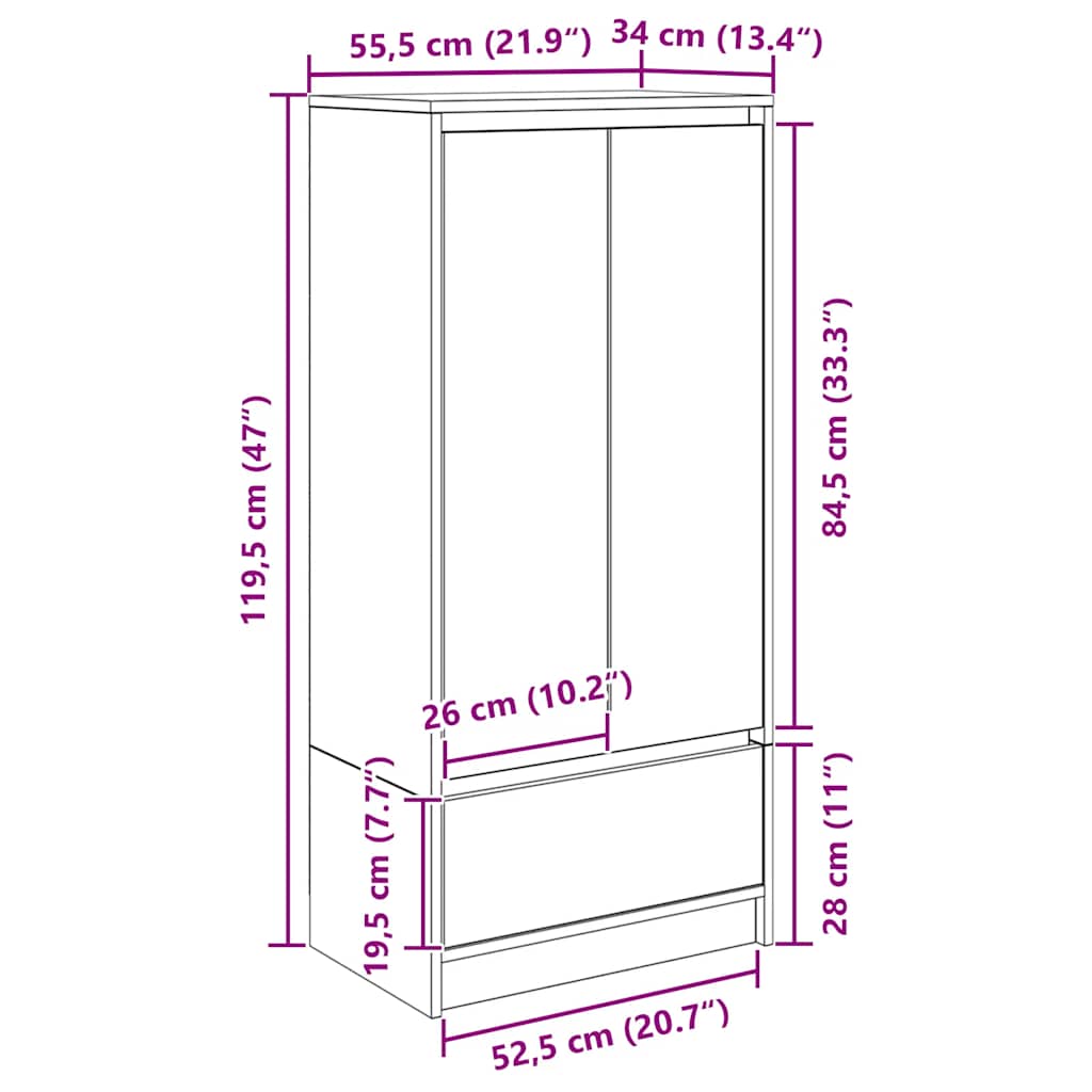 Ormarić s ladicom Siva Sonoma 55,5x34x119,5 cm
