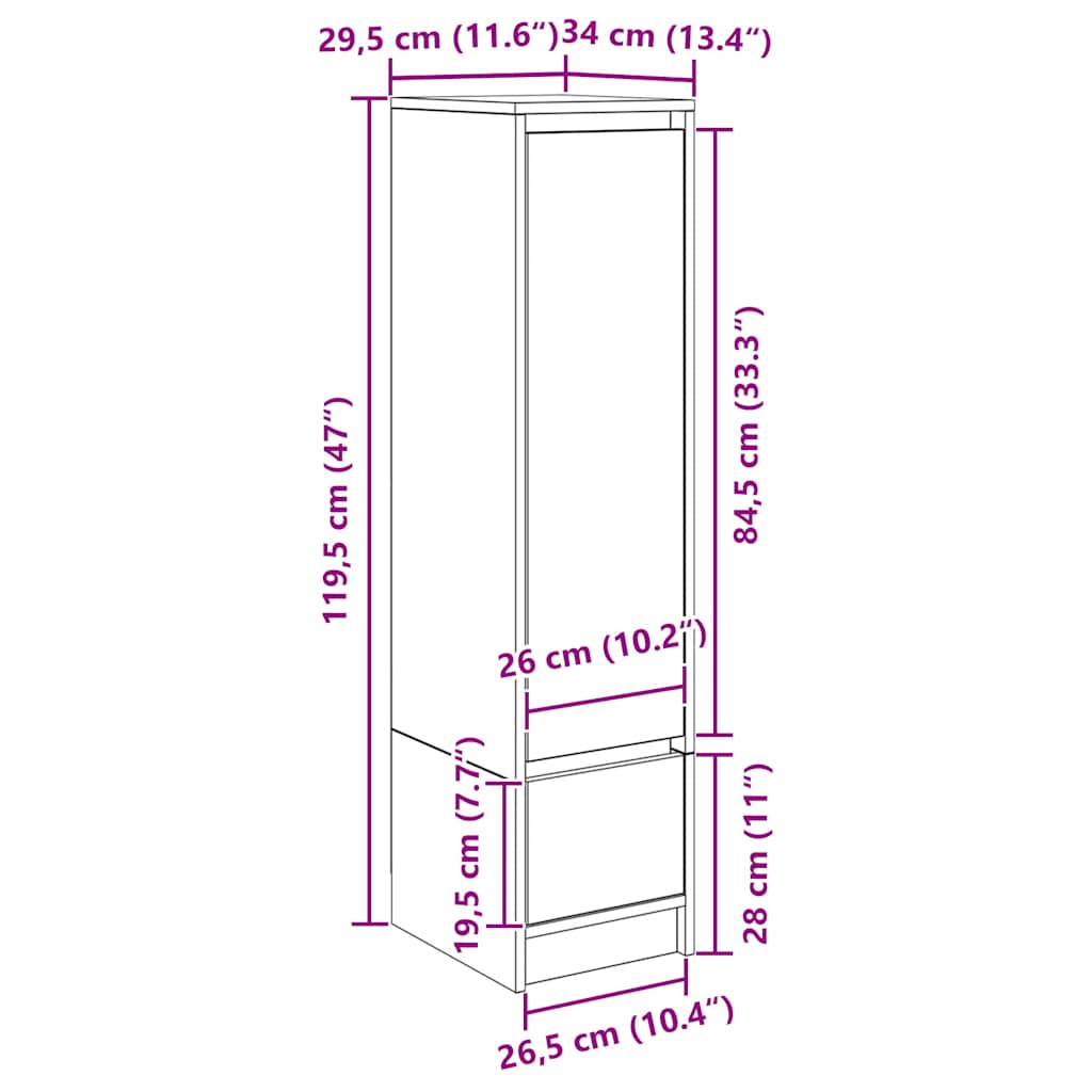 Visoka ploča smeđi hrast 29,5x34x119,5 cm izrađeno drvo
