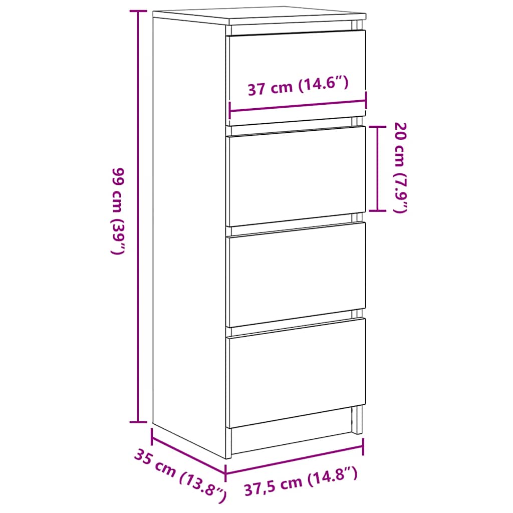 Komoda Staro drvo 37,5x35x99 cm Konstruirano drvo