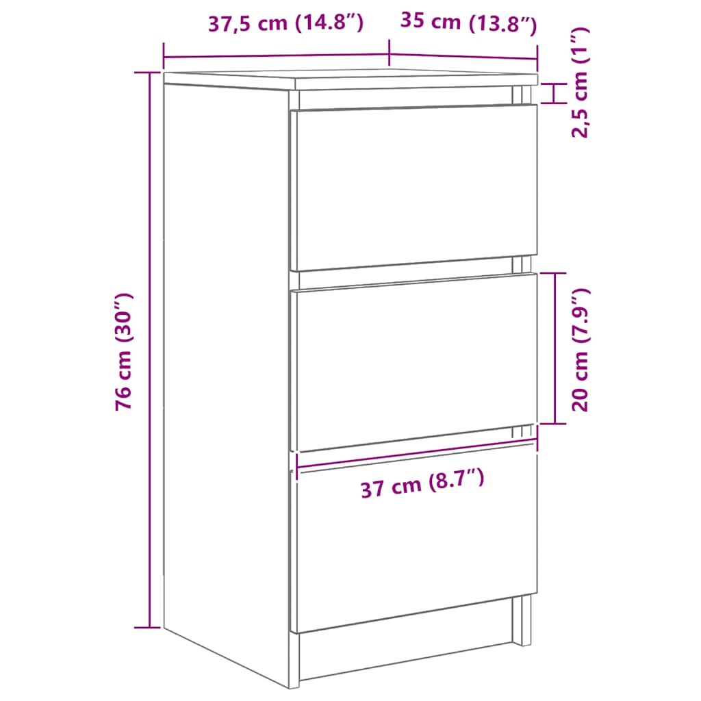 Komoda crni hrast 37,5x35x76 cm konstruirano drvo