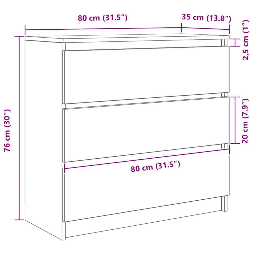 Komoda crni hrast 80x35x76 cm konstruirano drvo