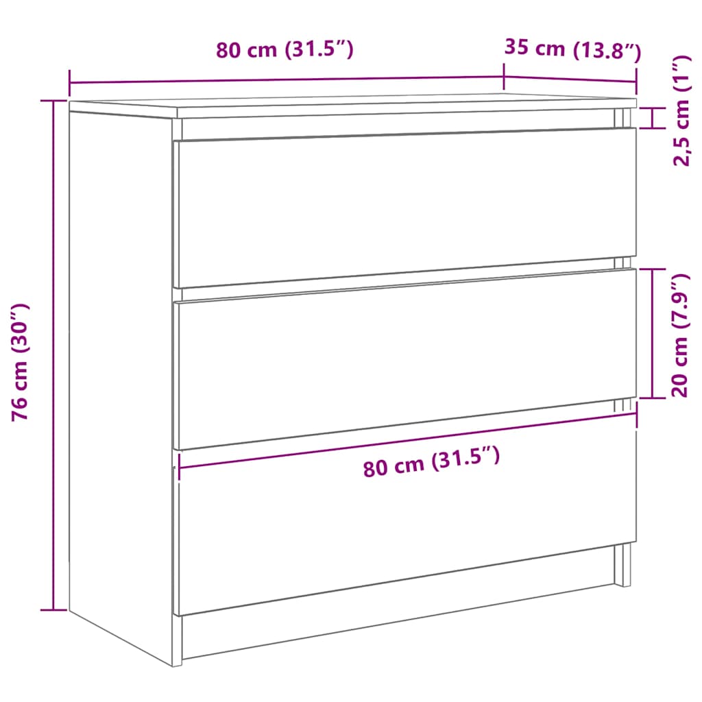 Komoda boja dimljenog hrasta 80x35x76 cm konstruirano drvo