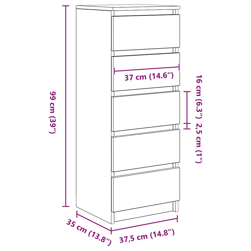 Komoda s ladicama crni hrast 37,5x35x99 cm konstruirano drvo
