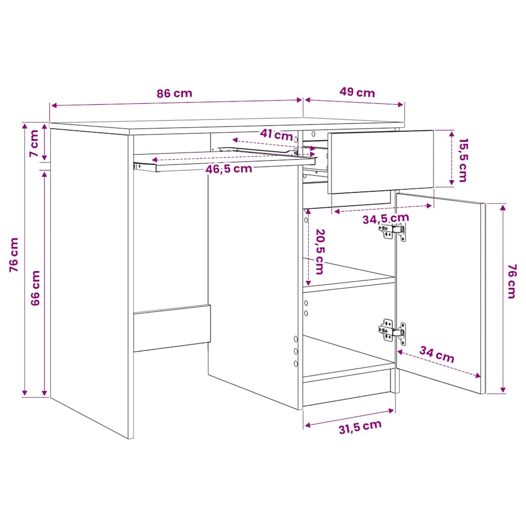 Stol Bijeli 86x49x76 cm Konstruirano drvo