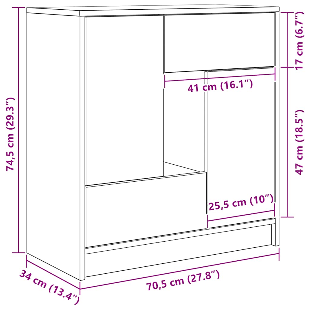 Komoda s ladicama i vratima siva sonoma 70,5x34x74,5 cm