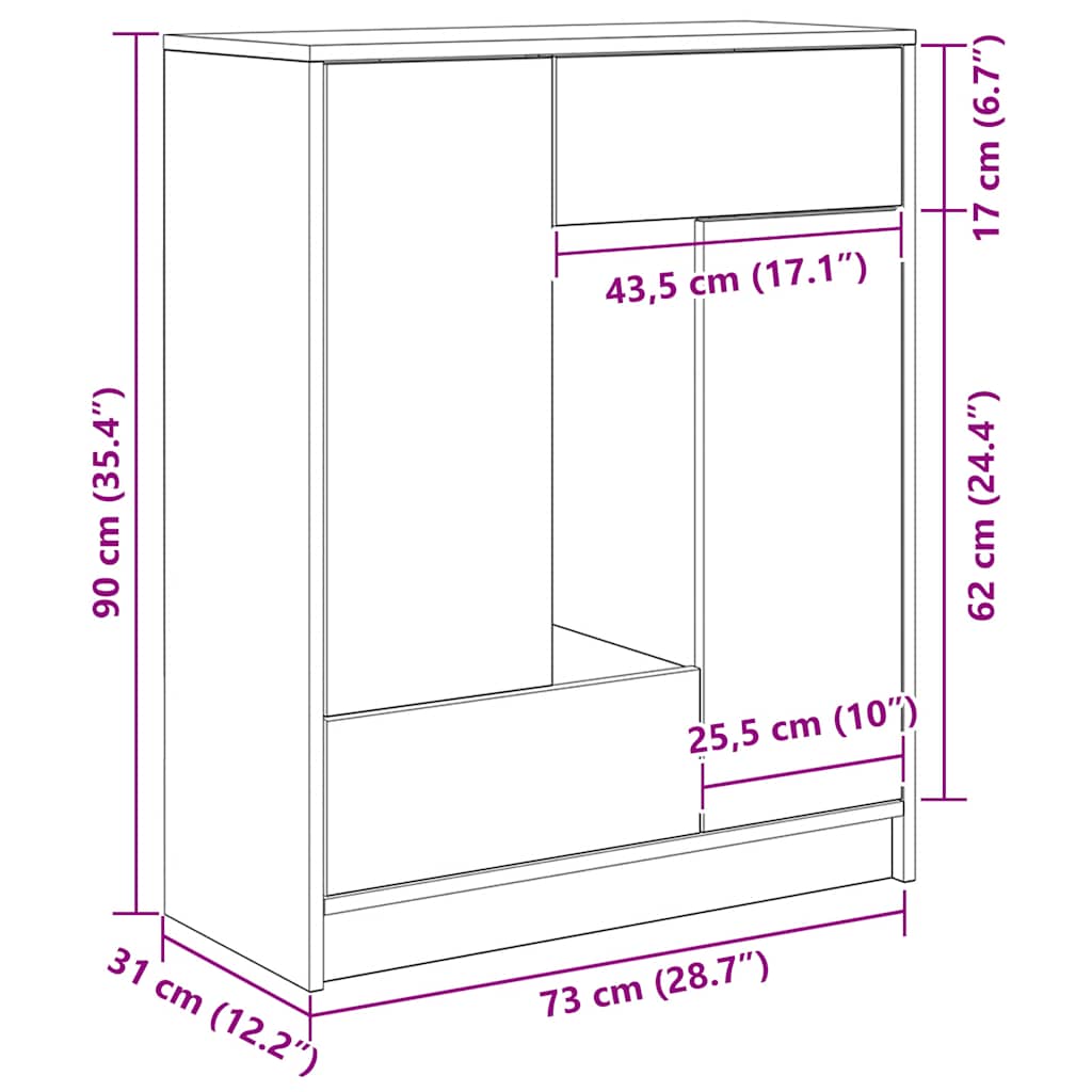Komoda s ladicama i vratima crni hrast 73x31x90 cm