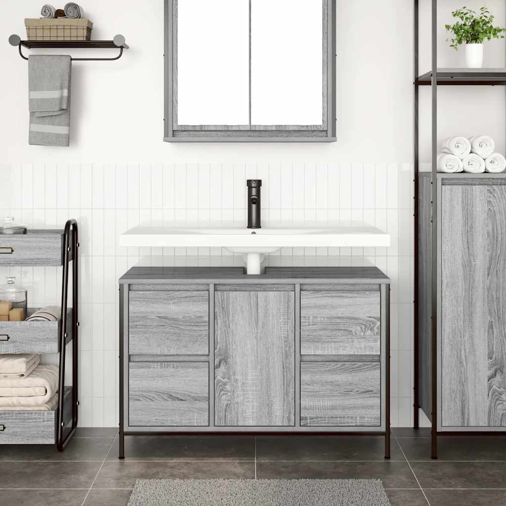 Ormarić za umivaonik s ladicama siva sonoma 90x34,5x60 cm