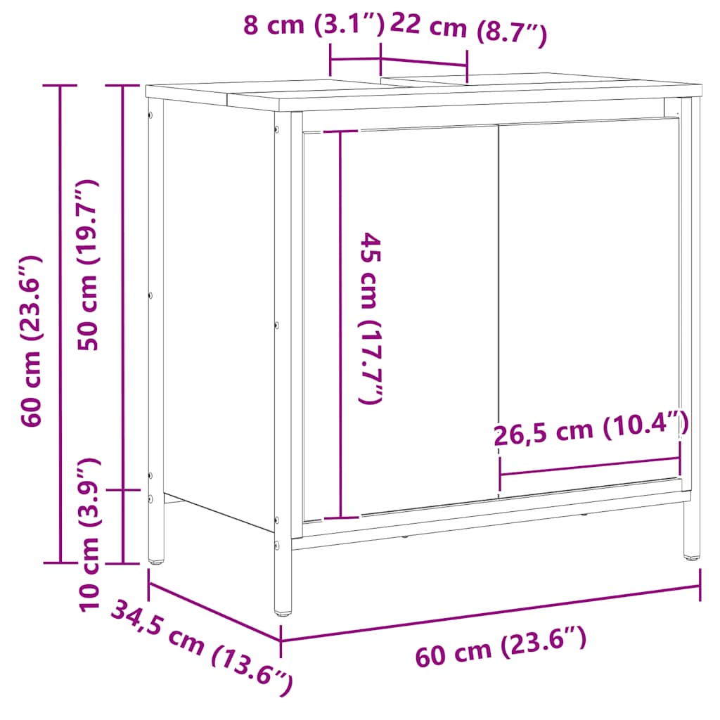 Ormarić za umivaonik u kupaonici sivi Sonoma 60x34,5x60 cm