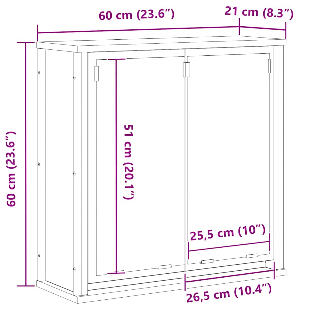 Kupaonski zidni ormarić s ogledalom crni hrast 60x21x60 cm