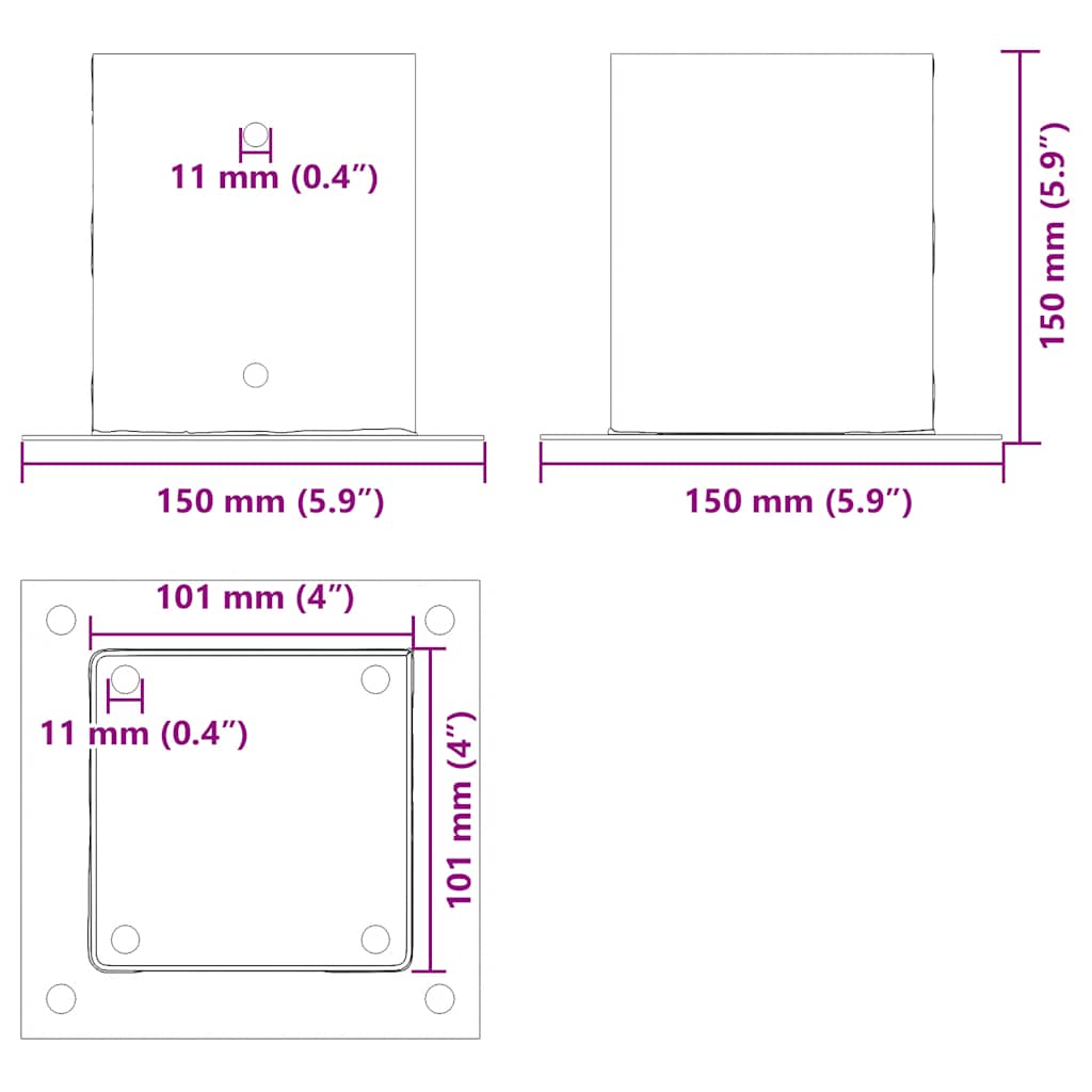 Postolja za stupove kvadratna 12 kom 101x101 mm pocinčani čelik