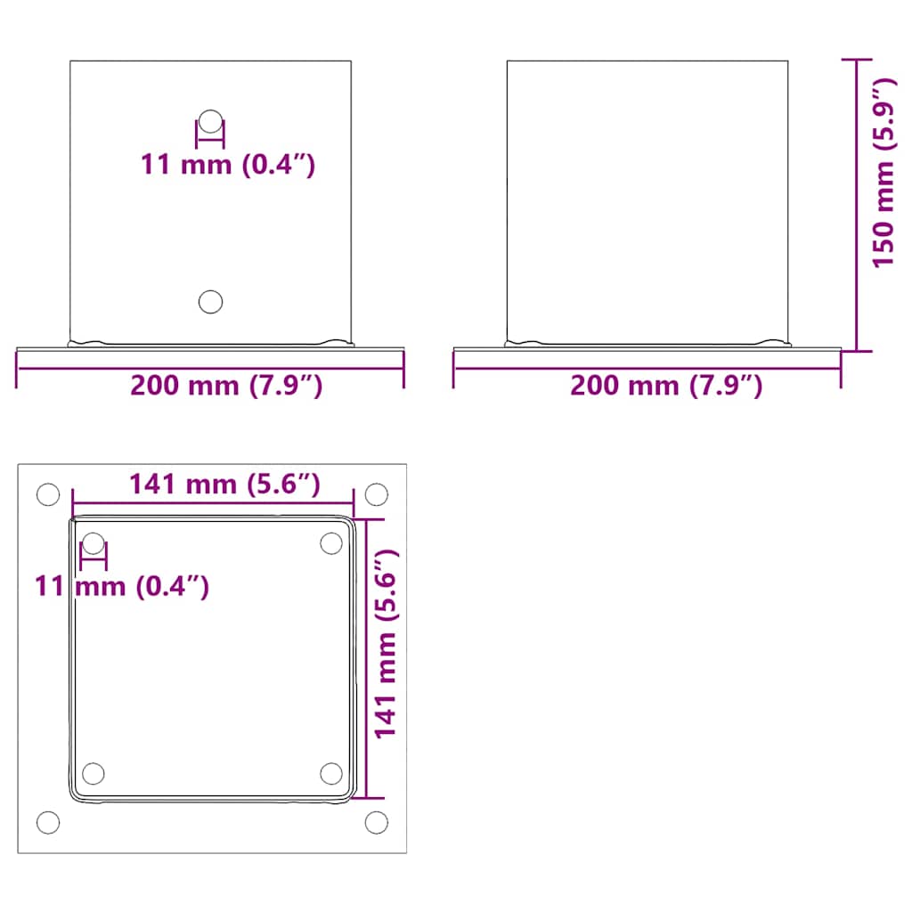 Postolja za stupove kvadratna 12 kom 141x141 mm pocinčani čelik
