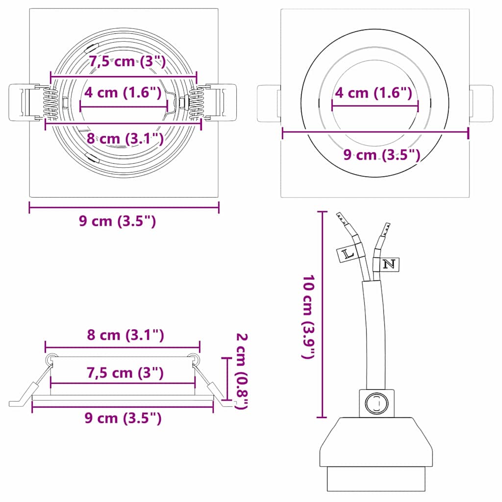 Reflektor 24 pcs Crna 9 x 9 x 2 cm Aluminij