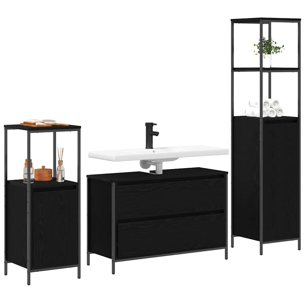 Set namještaja za kupaonicu 3 pcs Crni hrast Konstruirano drvo