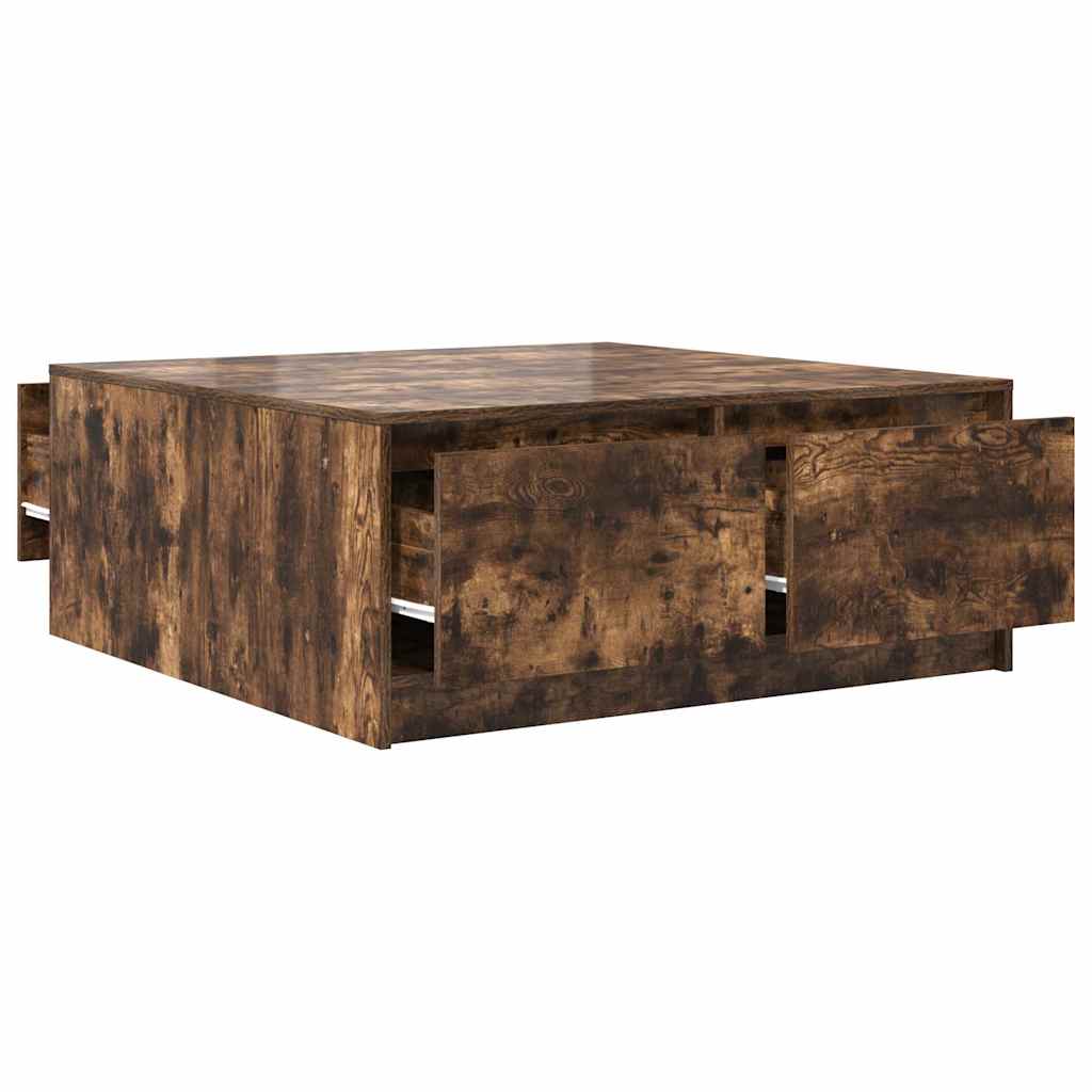 stol za kavu s ladicama dimljeni hrast 100x100x40 cm
