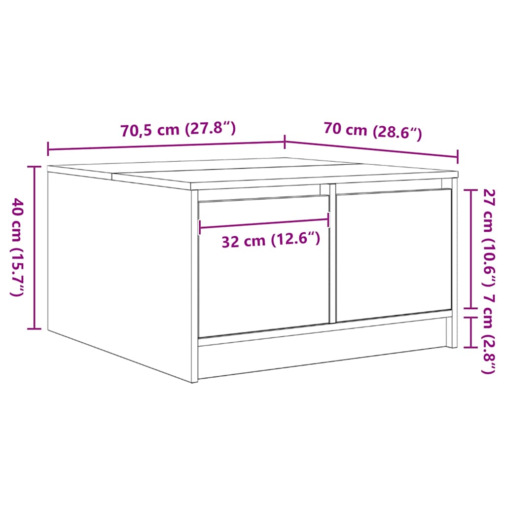 stol za kavu s ladicama sonoma hrast 70,5x70x40 cm