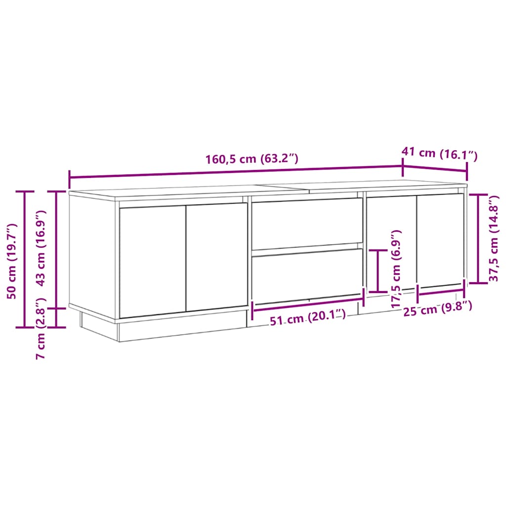 TV ormarić s LED svjetlima artisan hrast 160,5x41x50 cm