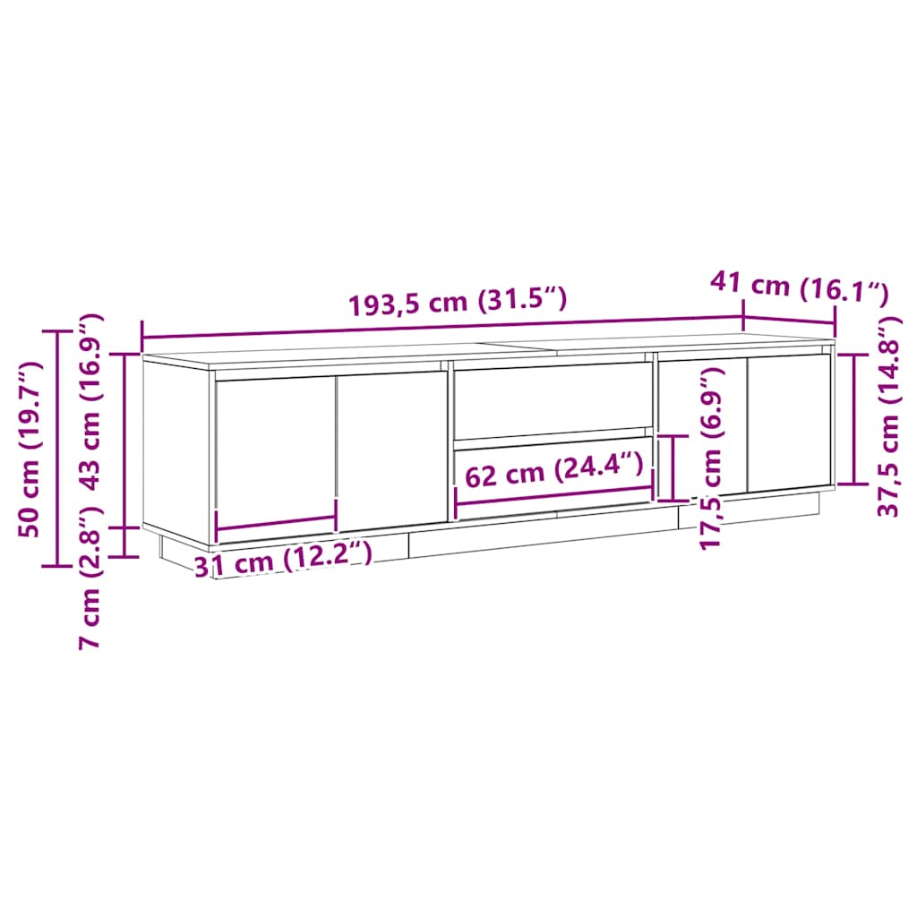 TV ormarić s LED svjetlima boja hrasta sonome 193,5x41x50 cm